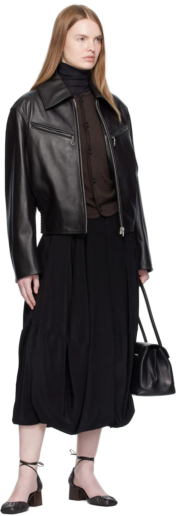 LEMAIRE Brown Boxy Leather Blouson Jacket In Black