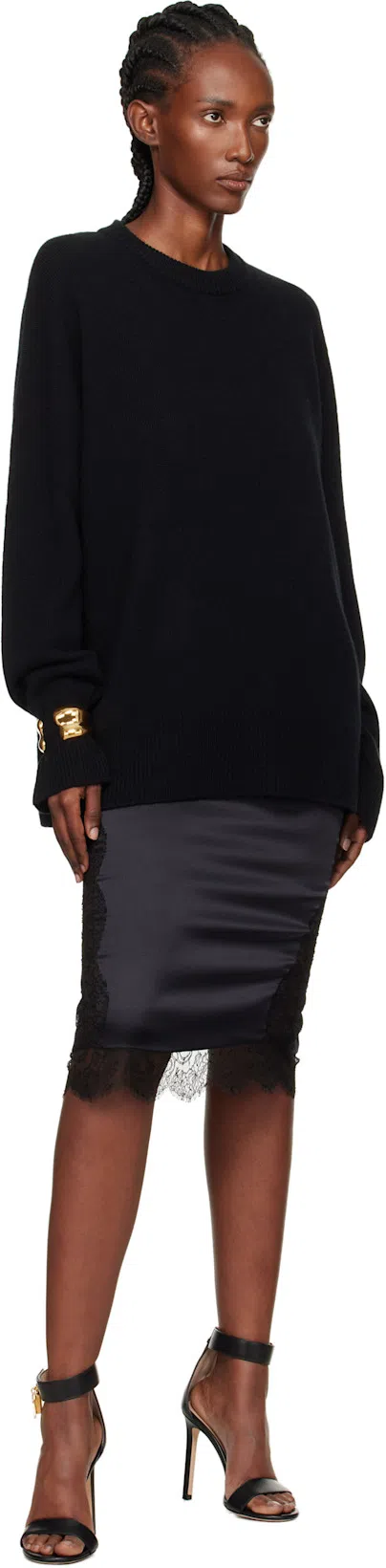 TOM FORD Lock Hardware Leather Open Toe Sandals In Black