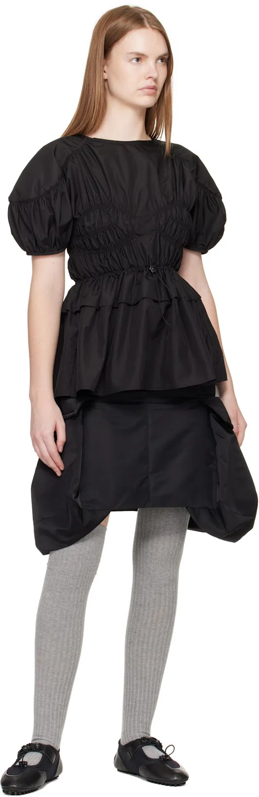 CECILIE BAHNSEN Tech Fabric Brooklyn Top With Button Detail In Black