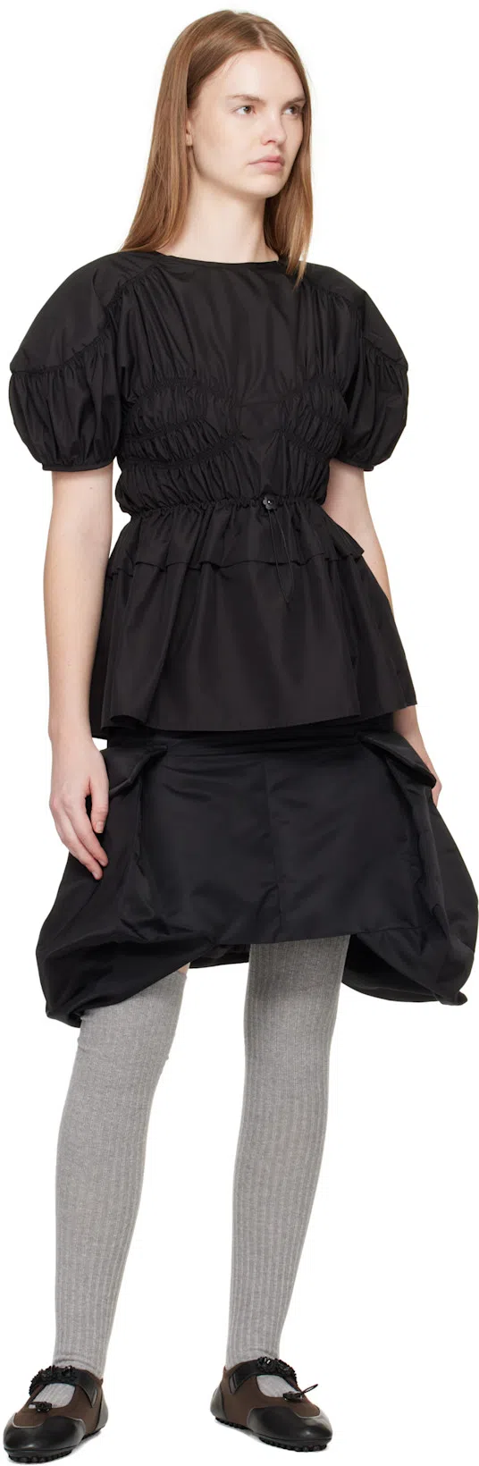 CECILIE BAHNSEN Tech Fabric Brooklyn Top With Button Detail In Black