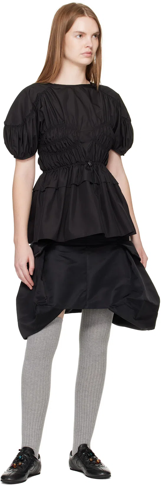 CECILIE BAHNSEN Tech Fabric Brooklyn Top With Button Detail In Black