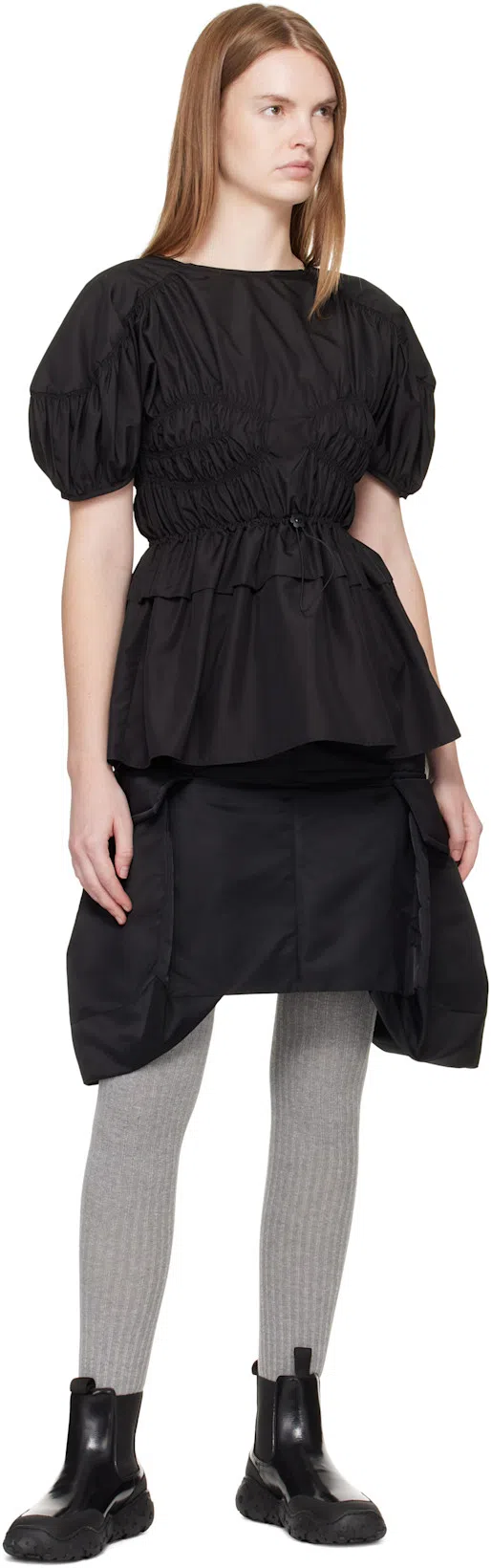 CECILIE BAHNSEN Tech Fabric Brooklyn Top With Button Detail In Black