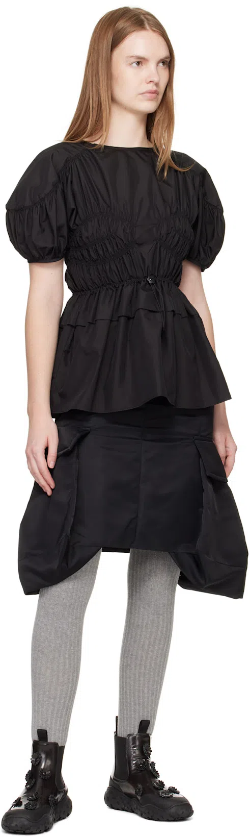 CECILIE BAHNSEN Tech Fabric Brooklyn Top With Button Detail In Black