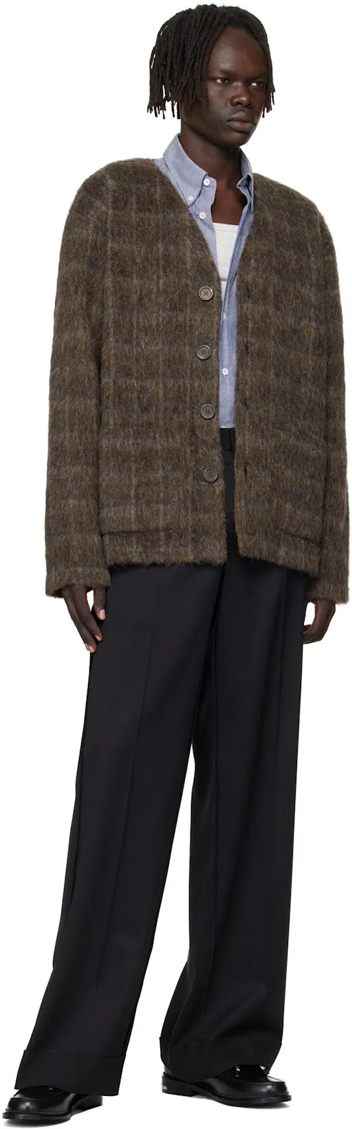 OUR LEGACY Embroidered Wool Blend V-neck Cardigan With Front Pockets In Brown