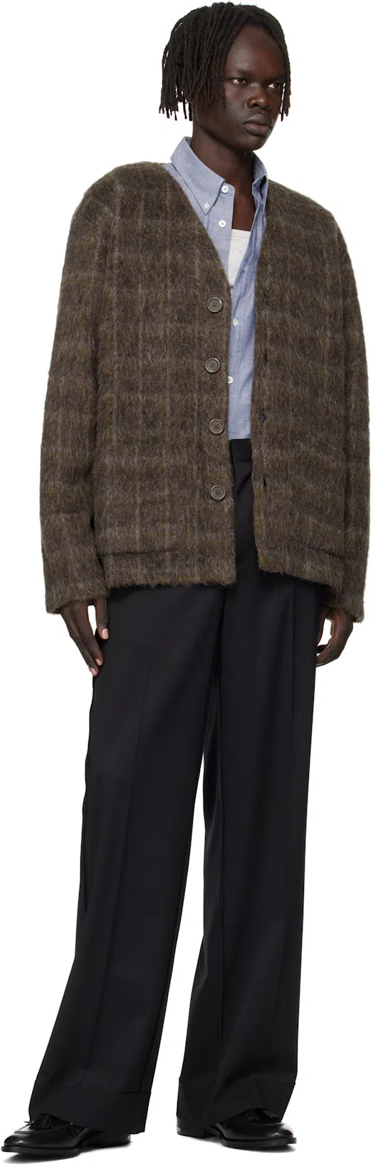 OUR LEGACY Embroidered Wool Blend V-neck Cardigan With Front Pockets In Brown