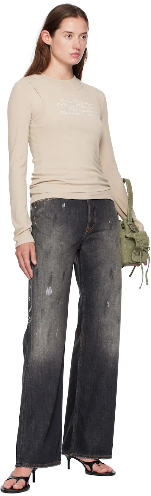 ACNE STUDIOS Distressed High-rise Wide-leg Organic Jeans In Black