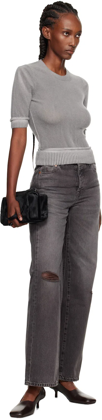 OUR LEGACY Distressed Wide-leg Jeans With Faded Black Wash In Gray