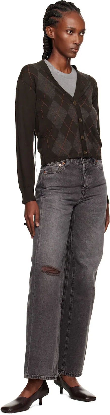 OUR LEGACY Distressed Wide-leg Jeans With Faded Black Wash In Gray