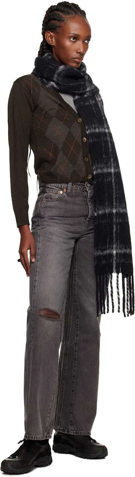 OUR LEGACY Distressed Wide-leg Jeans With Faded Black Wash In Gray