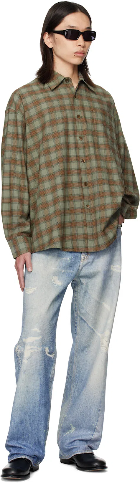 OUR LEGACY Mens Digital Denim Print Third Cut Faded-wash Denim Jeans In Blue