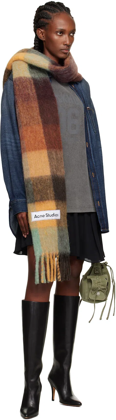 ACNE STUDIOS Women Multicolor Scarf With Check Motif And Logo Patch In Alpaca And Wool Blend Woman