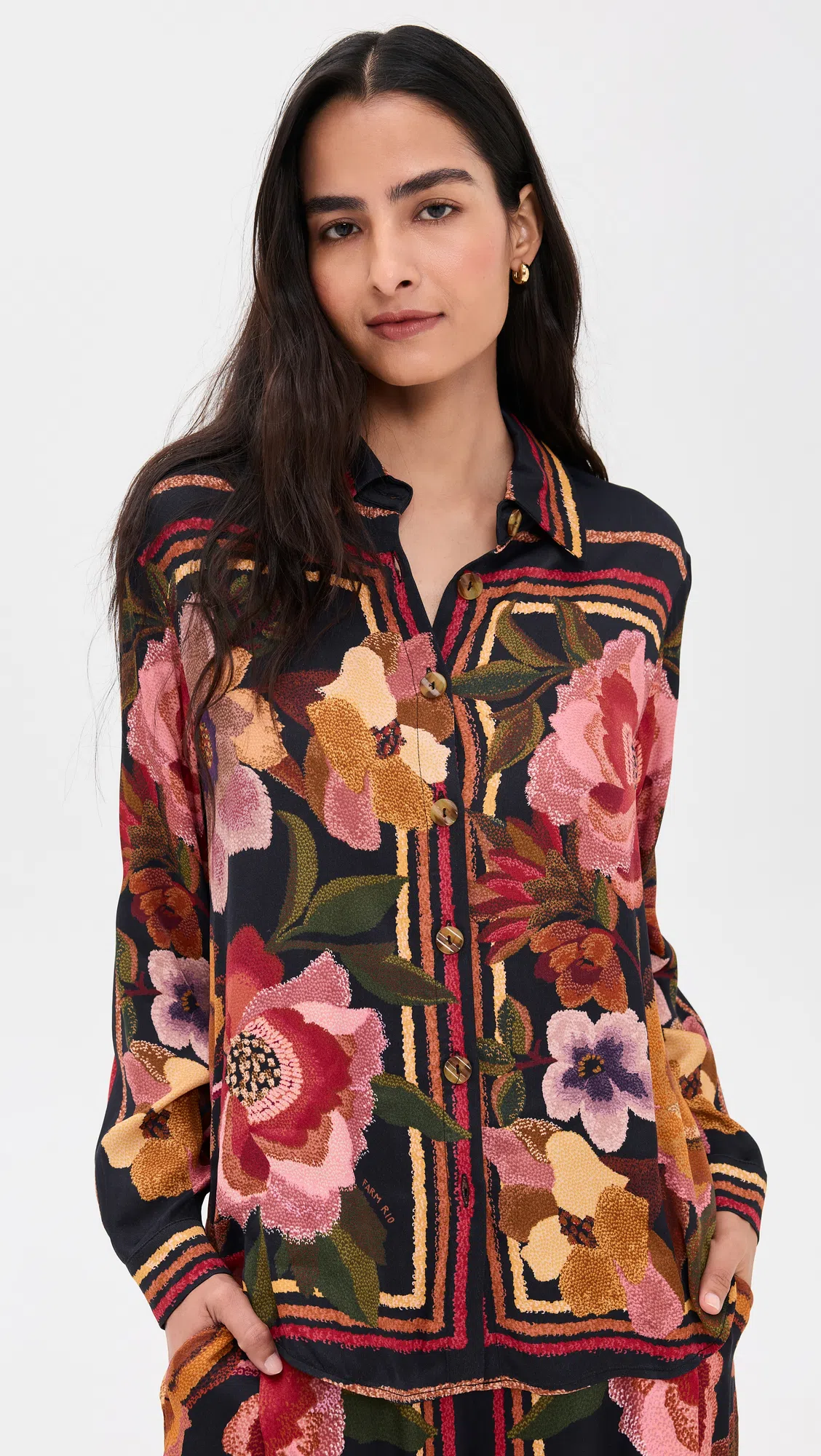 FARM RIO Wrap-effect Pleated Floral-print Twill Wide-leg Pants In Multi