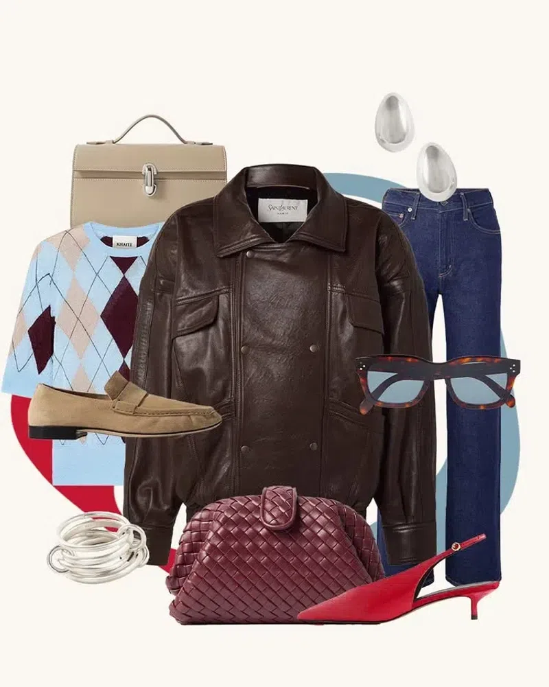 SAINT LAURENT Brown Bomber Jacket With Mandarin Collar And Elastic Waist In Leather Woman In Black