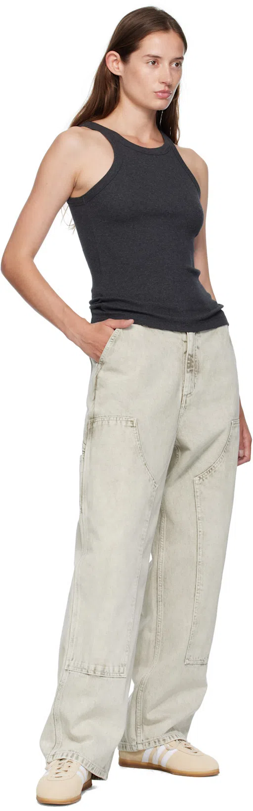 TOTÊME Gray Curved Rib Tank Top In Charcoal Melange 019