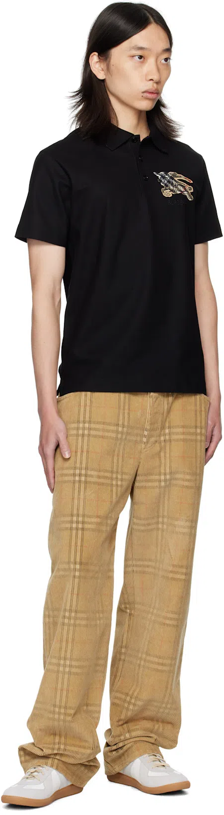 BURBERRY Sand-coloured Check Corduroy Trousers In Brown