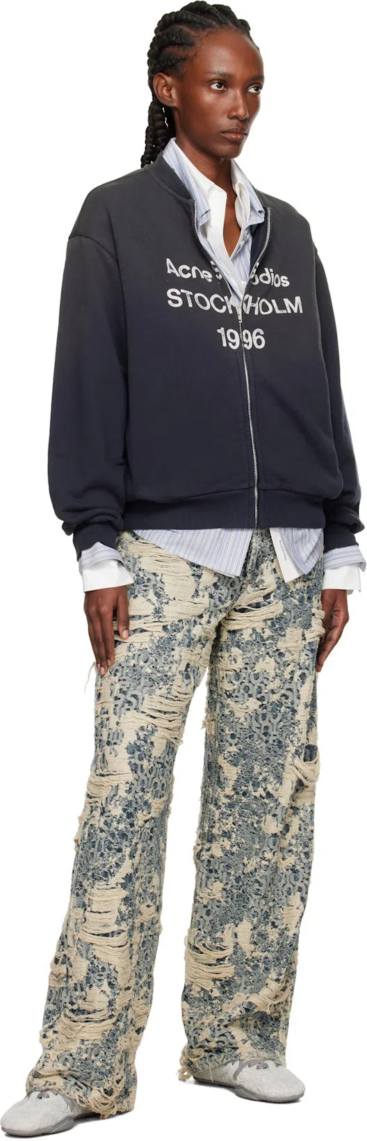 ACNE STUDIOS 1981 Distressed Mid-rise Wide-leg Organic Jeans In Multi