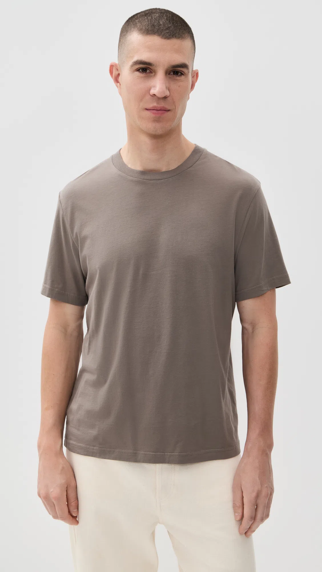 FRAME Short Sleeve Light Cotton Tee Smoky Mocha In Brown