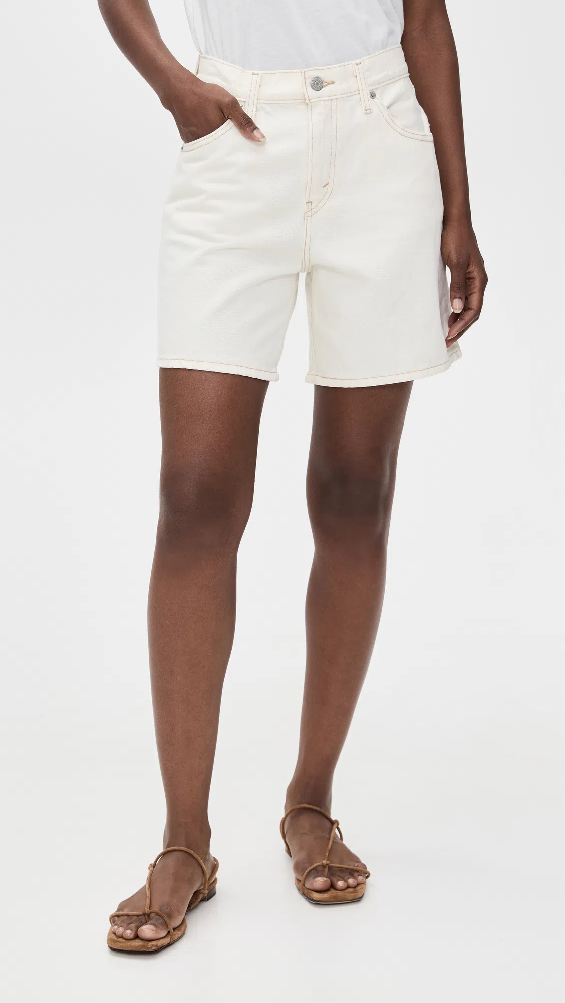 LEVI'S 501 Mid Thigh Shorts Ecru Booper No Damage In White