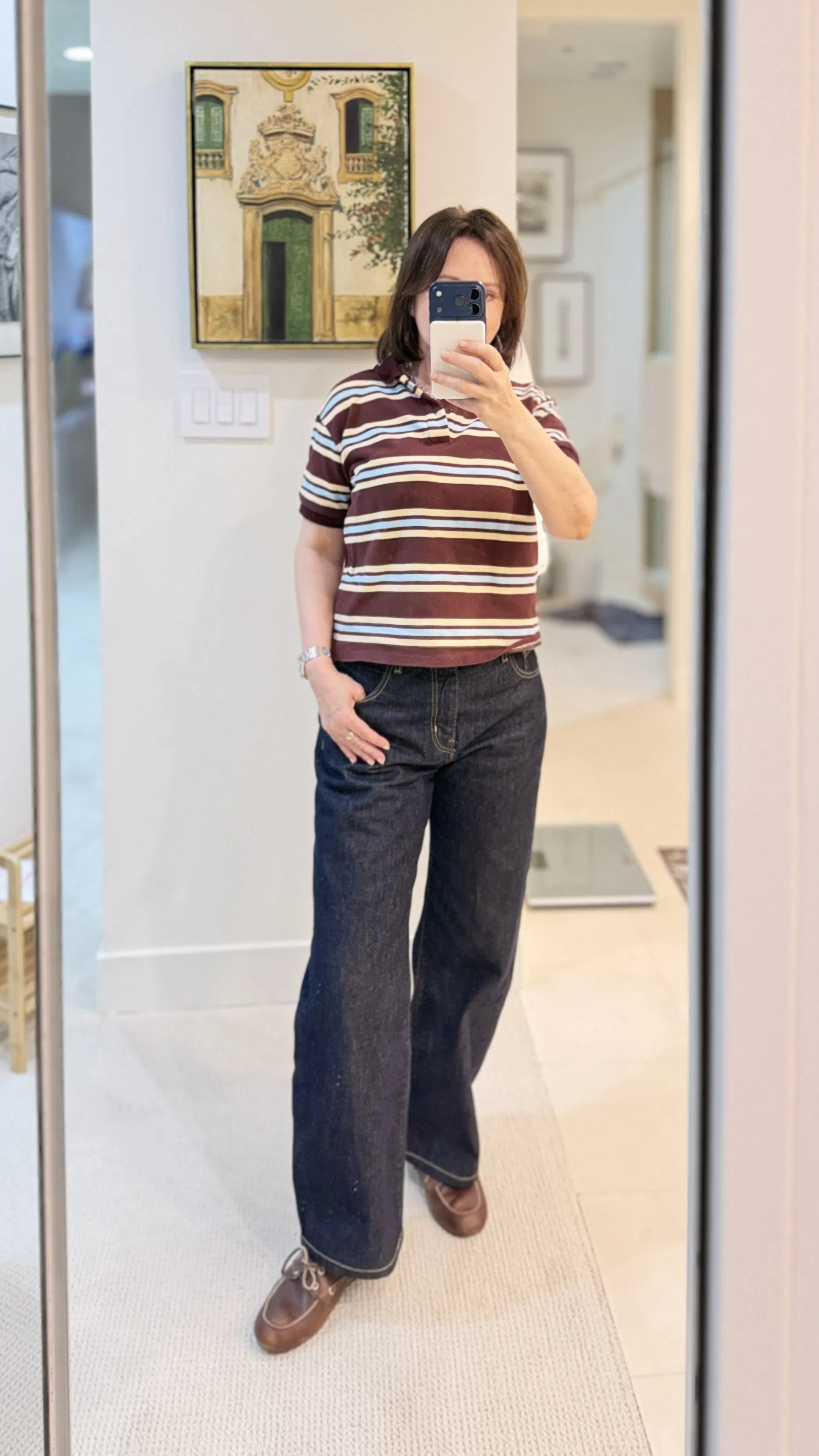 FRAME Womens Chestnut Multi The Bold Striped Cashmere And Cotton Polo Shirt Xs In Brown