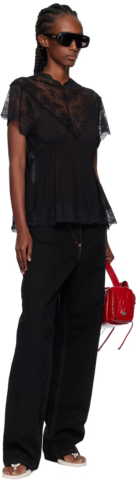 ACNE STUDIOS Multipocket Crinkle Patent Leather Top Handle Bag In Red