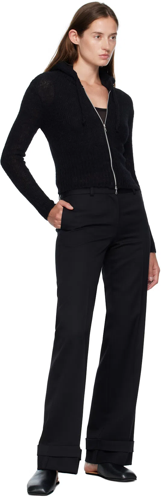 OUR LEGACY Hooded Zip-up Knit Sweater With Ribbed Details In Animal Print