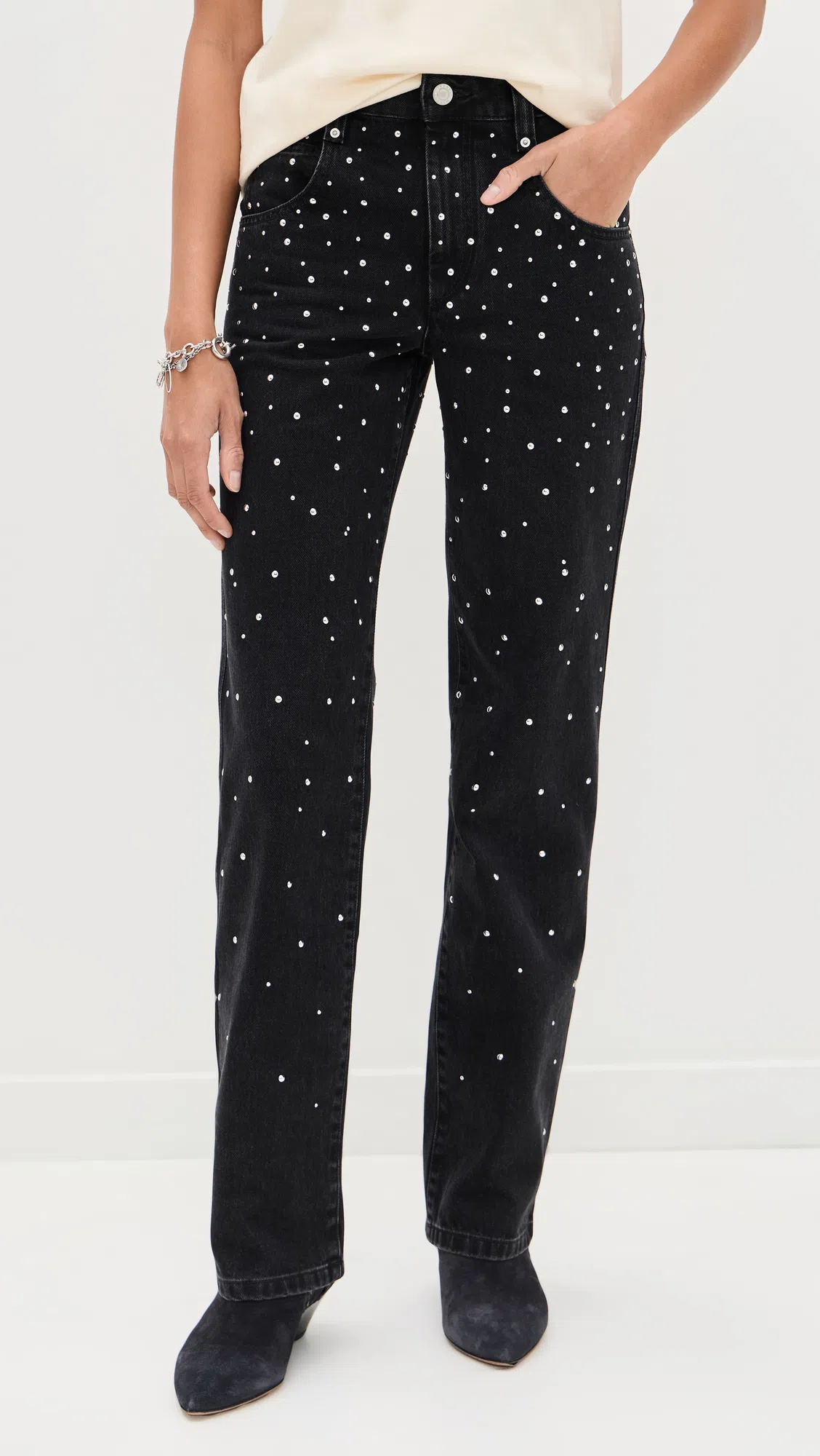 ISABEL MARANT ÉTOILE Brinsa Festive Studded Straight Leg In Black