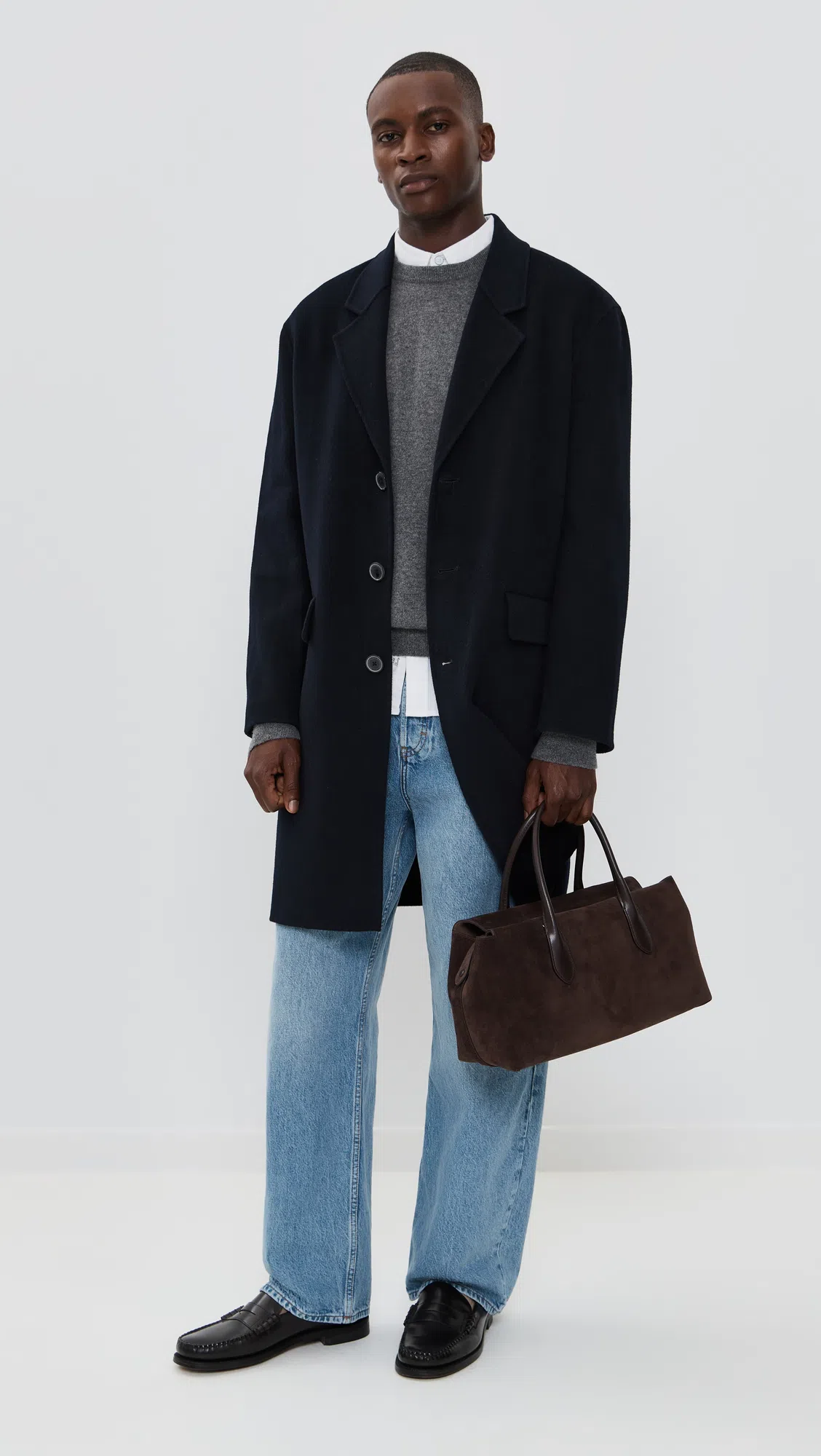 FRAME Double Face Wool Overcoat Dark Navy In Blue