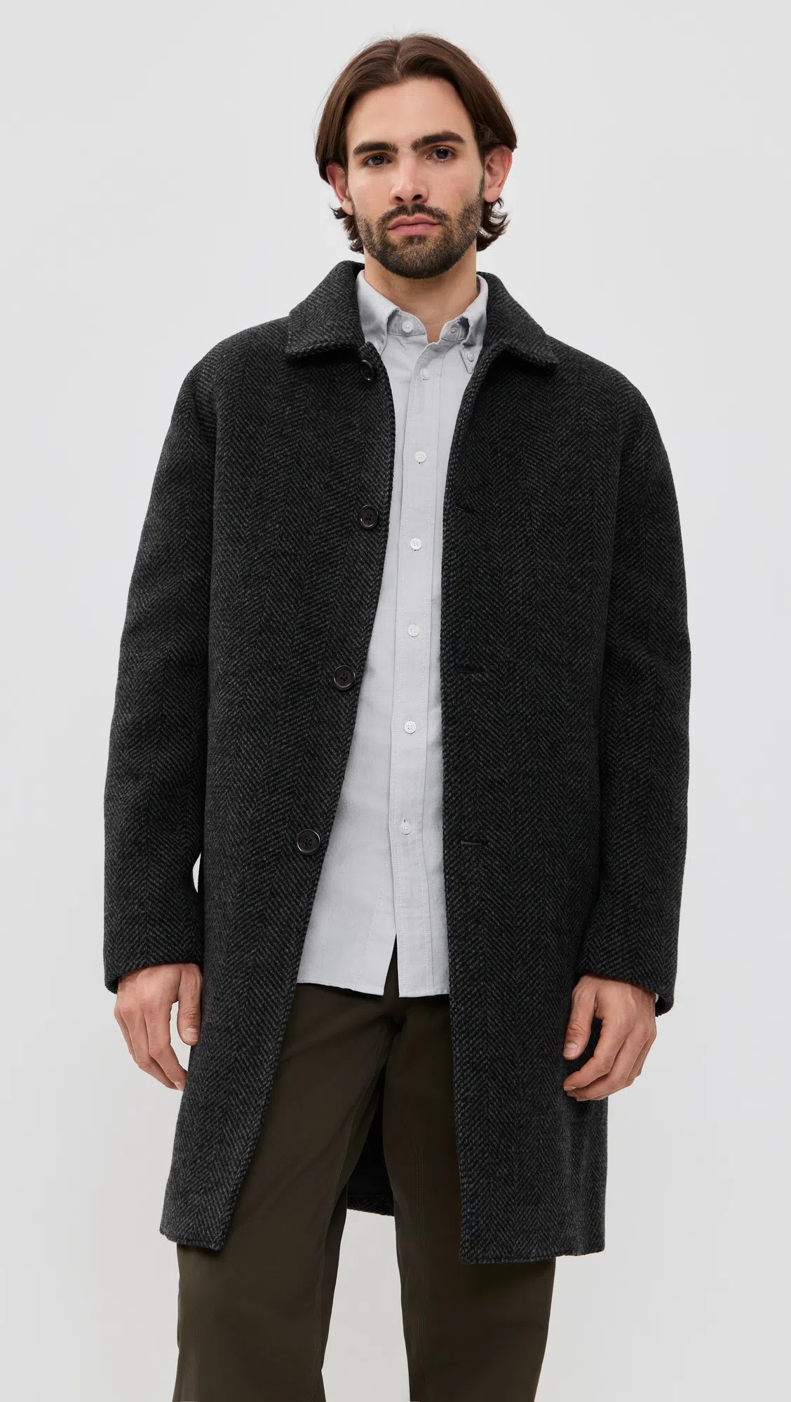 REIGNING CHAMP Wool Herringbone Scout Coat Herringbone Black/grey