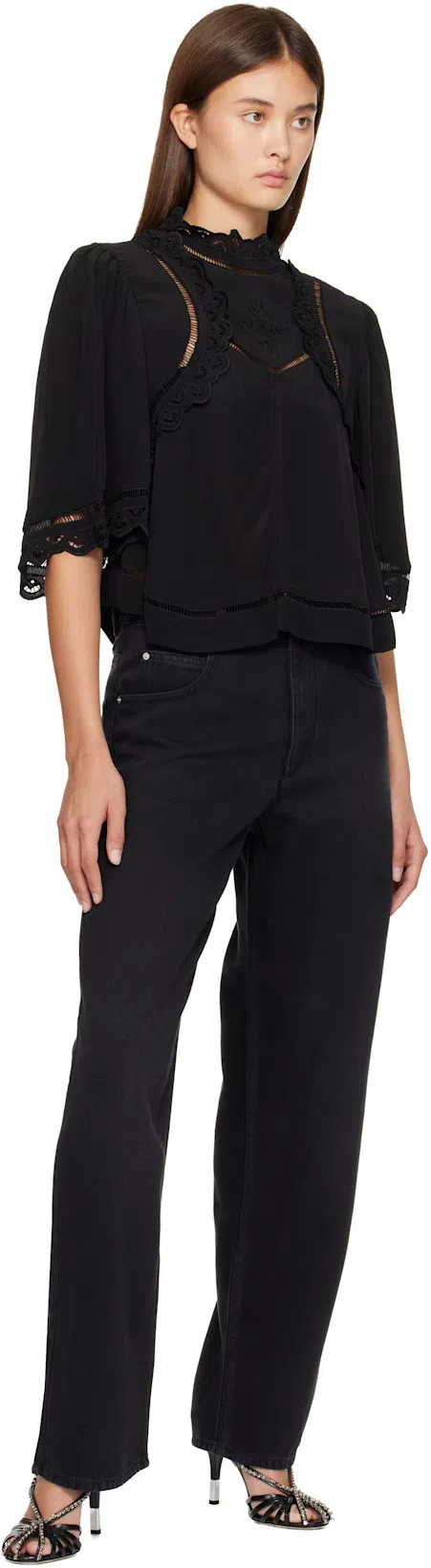 ISABEL MARANT Distressed Denim Trousers With Wide-leg Design In Black