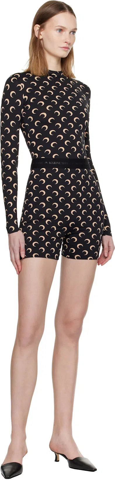 MARINE SERRE Womens Inverse Tan Moon Logo Stretch-jersey Shorts Xl In Black