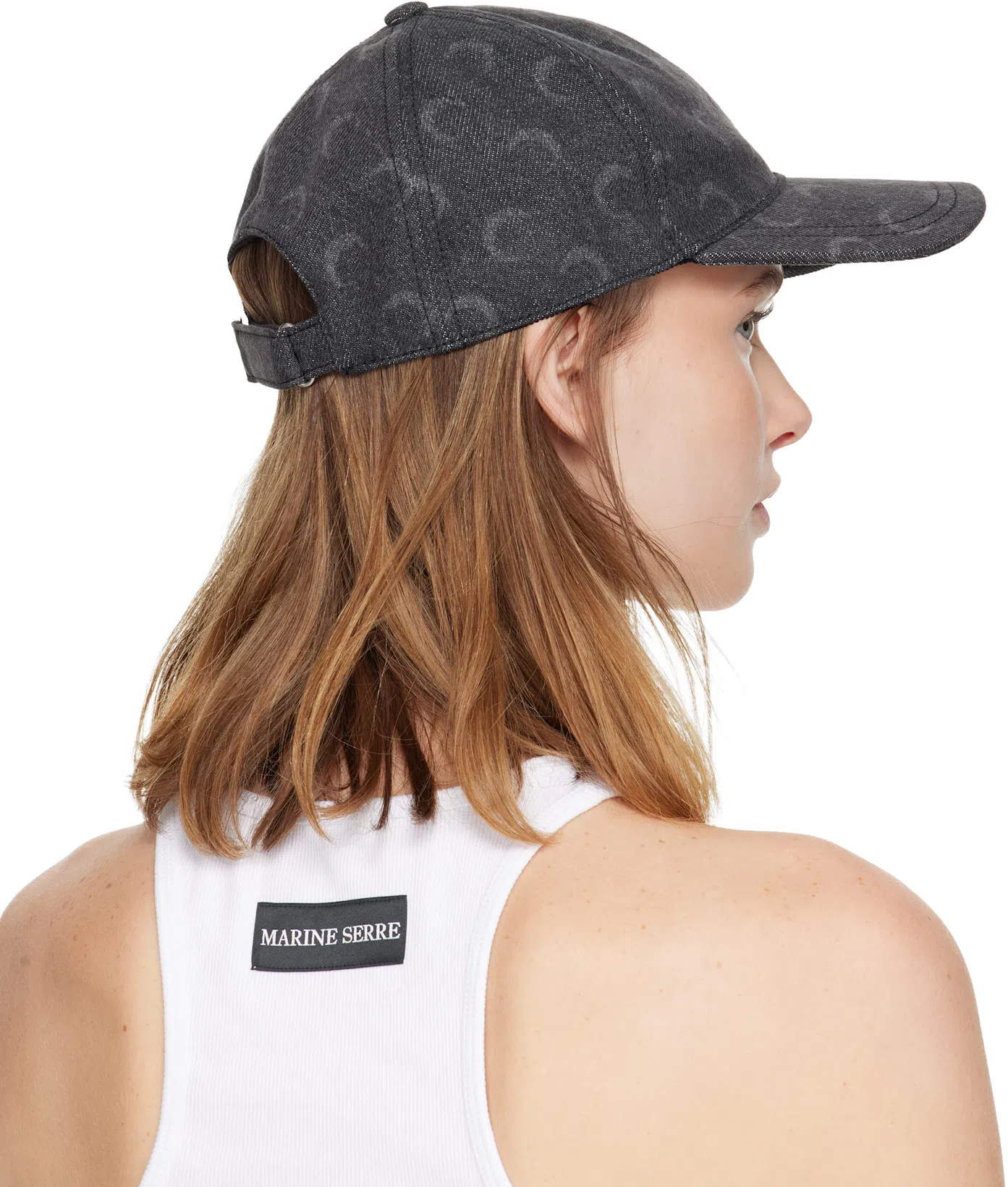 MARINE SERRE White Moon Logo Ribbed Jersey Tank Top In Gray