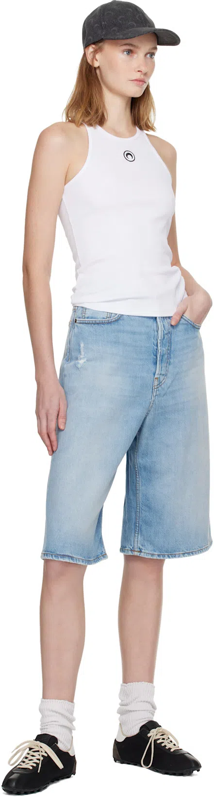 MARINE SERRE White Moon Logo Ribbed Jersey Tank Top In Gray