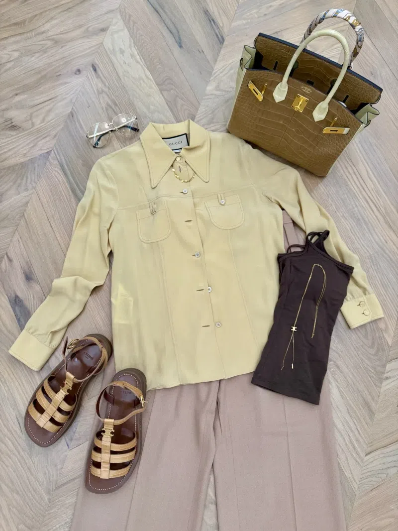 CHLOÉ Silk Shirt With Metallic Stripes And Lurex In Neutral