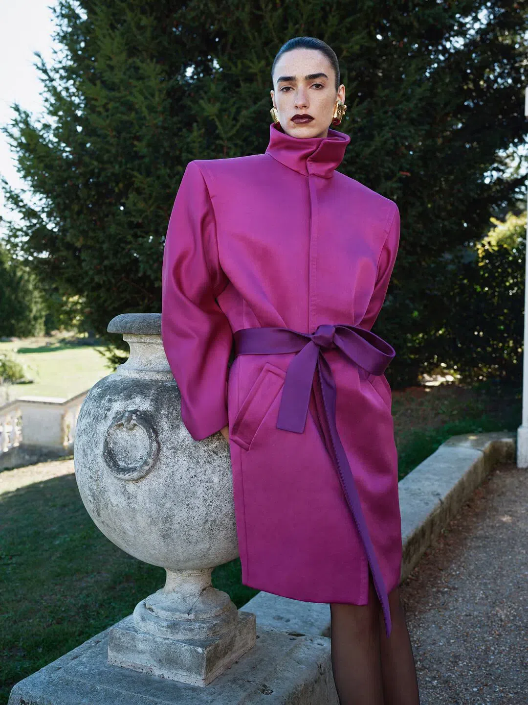 SAINT LAURENT High-waist Satin Pencil Skirt In Nero