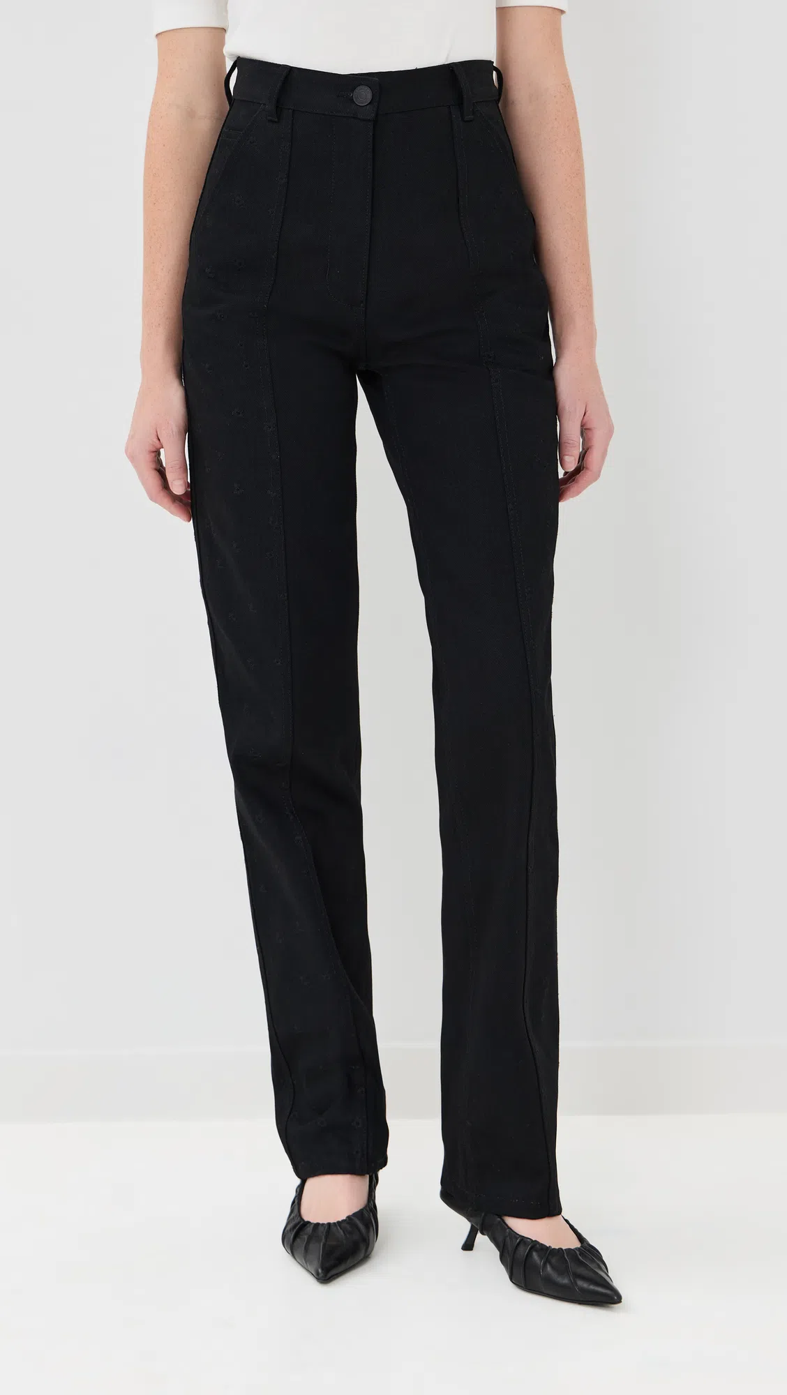 CECILIE BAHNSEN Barbara Floral-embroidered Cotton-gabardine Top In Black