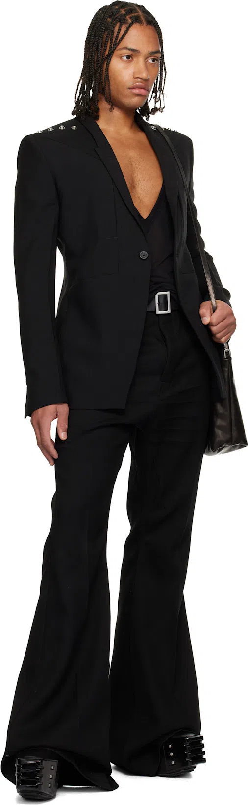 RICK OWENS Black Hollywood Grilled Wedge Beatle Chelsea Boots In 09 Black