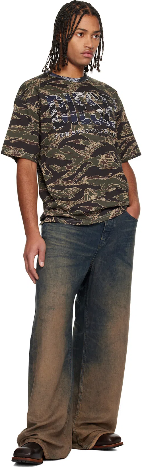 DIESEL T-boxt-t22 Tiger-stripe Logo T-shirt In Brown