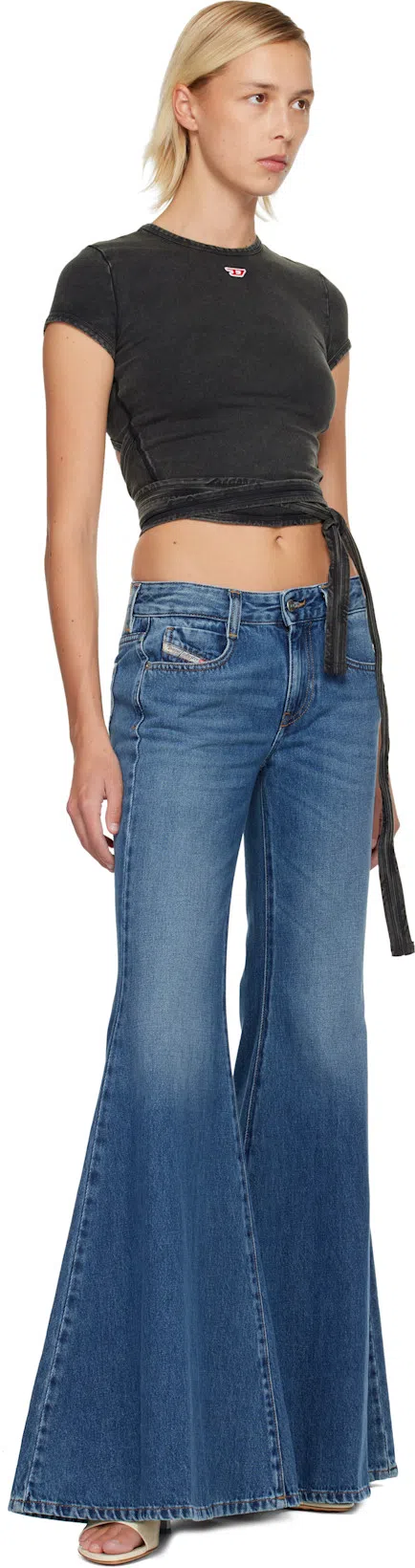 DIESEL T-bunny Tail-r1 Wraparound Cropped T-shirt In Gray