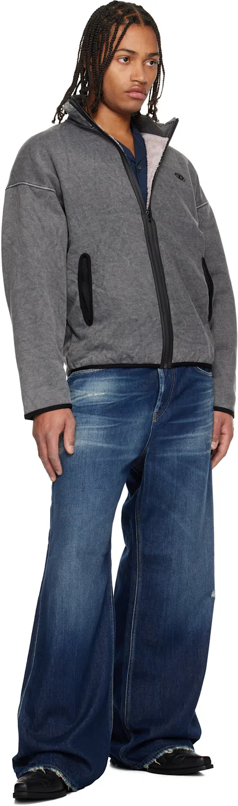 DIESEL Mens S-baty Zipped Stretch Cotton-jersey Sweatshirt 02a In Gray