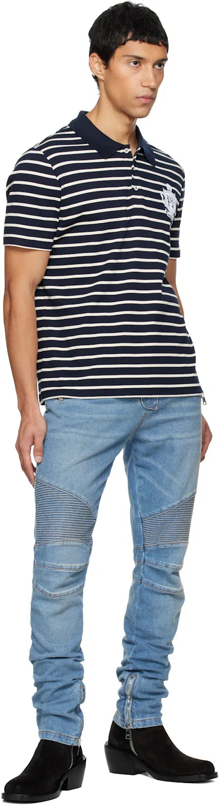 BALMAIN Slim-fit Biker Ribbed Jeans In Blue