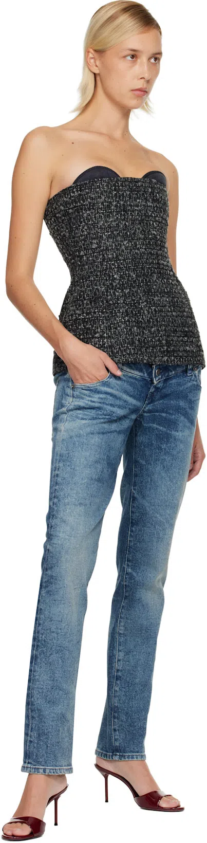 DIESEL Bouclé Corset Top With Ultra-low Cut In Black