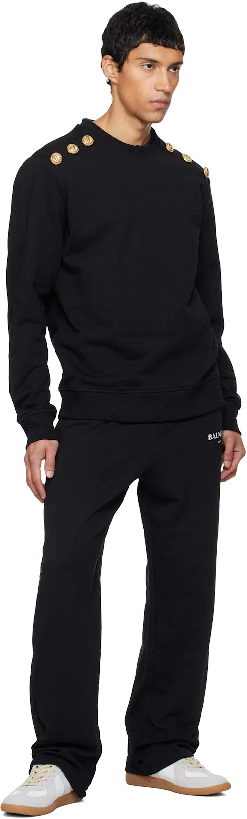 BALMAIN Crew Neck Sweater With Gold Button Detailing In Black