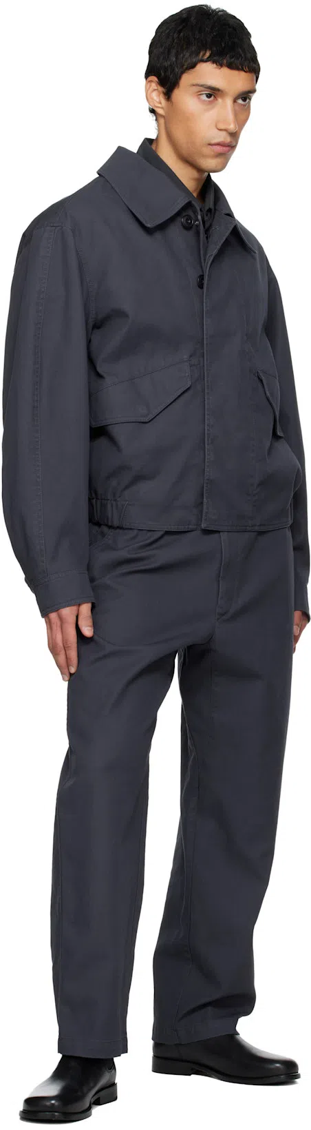 LEMAIRE Navy Boxy Blouson Jacket In Gray