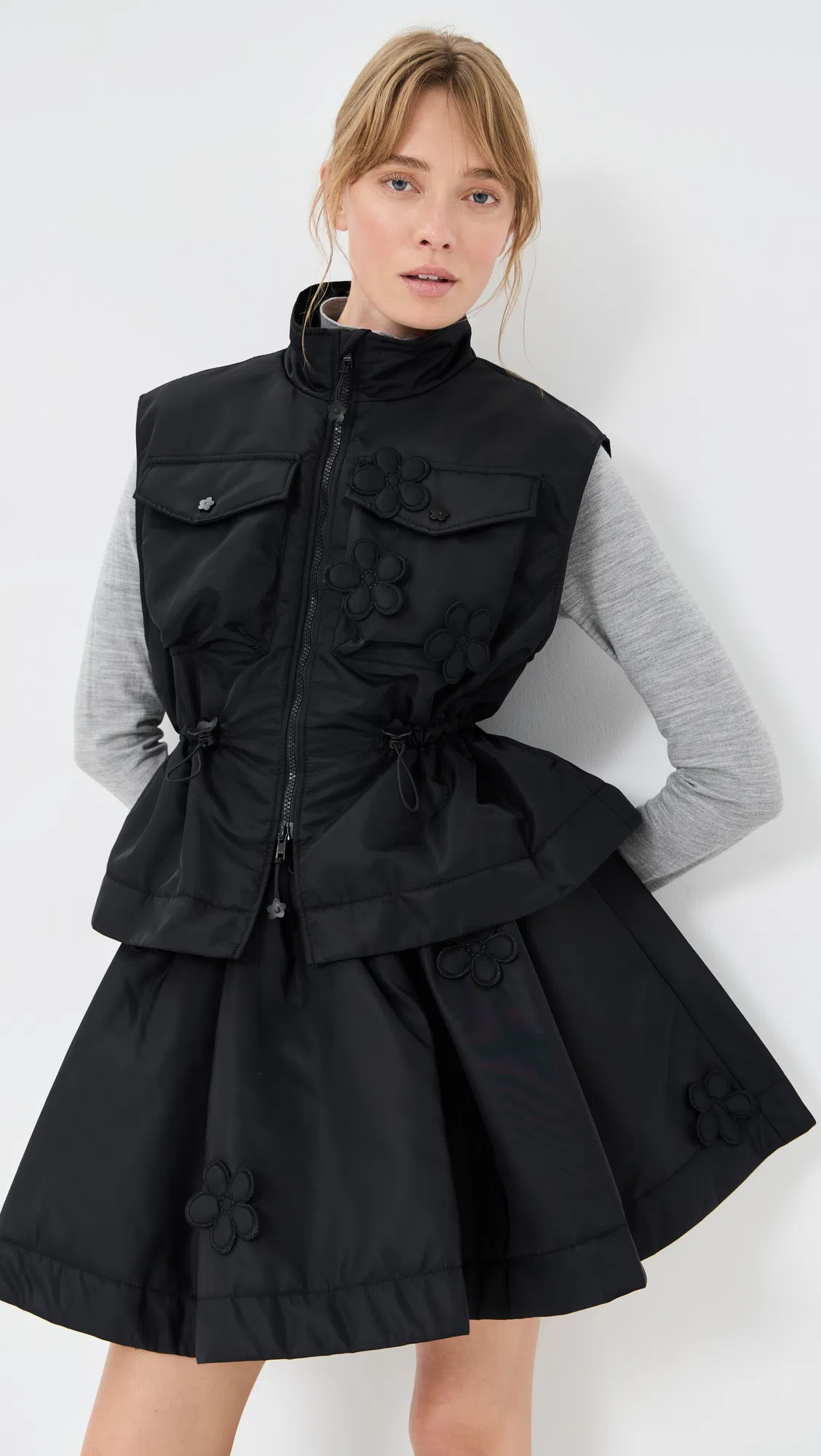 CECILIE BAHNSEN Sheer Sleeveless Vest With Drawstring And Buttons In Animal Print