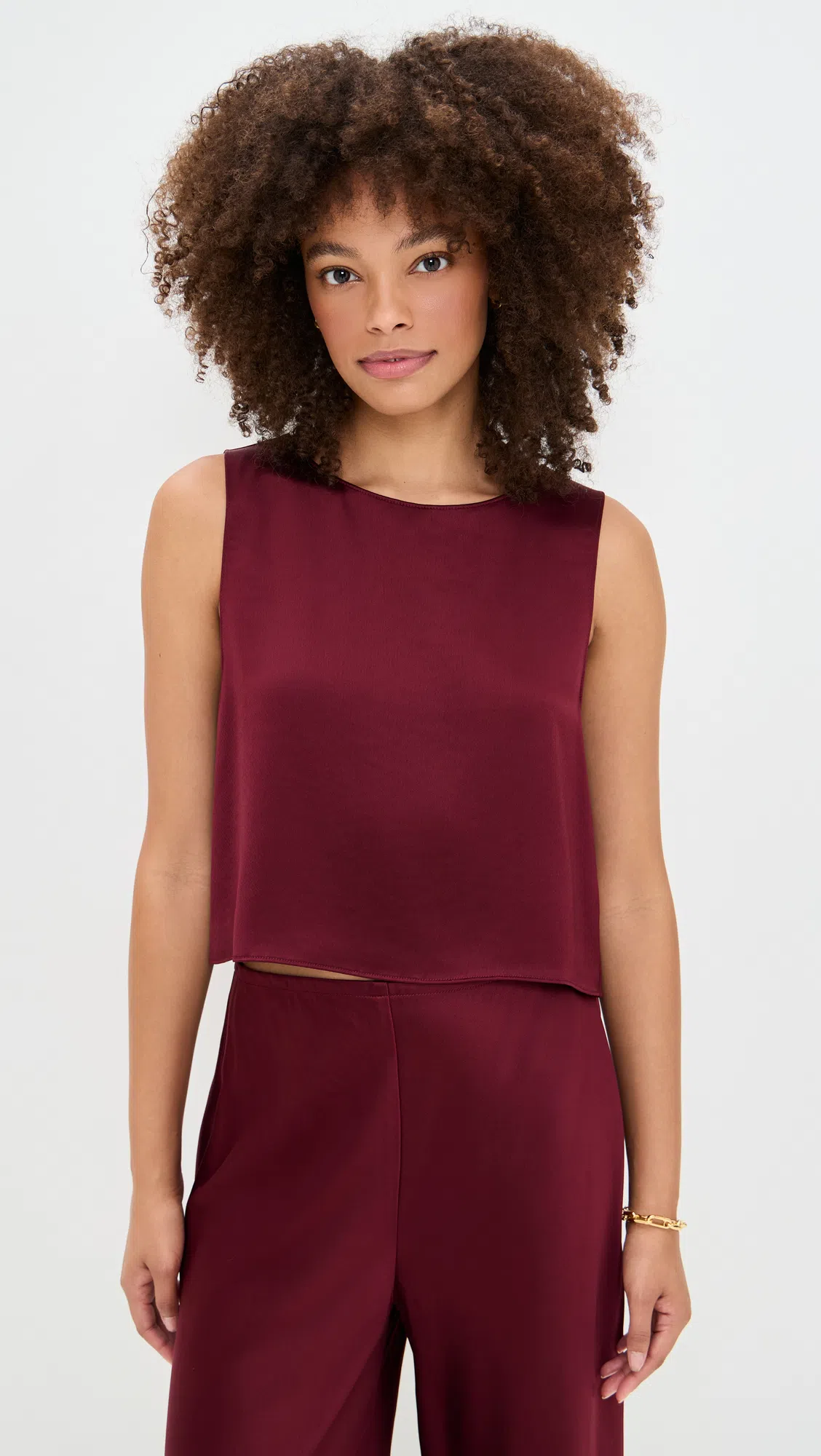 LESET Barb High-rise Satin Straight Pants In Burgundy