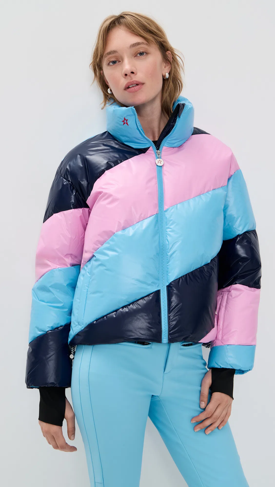 PERFECT MOMENT Super Mojo Multicolor Down Jacket In Blue
