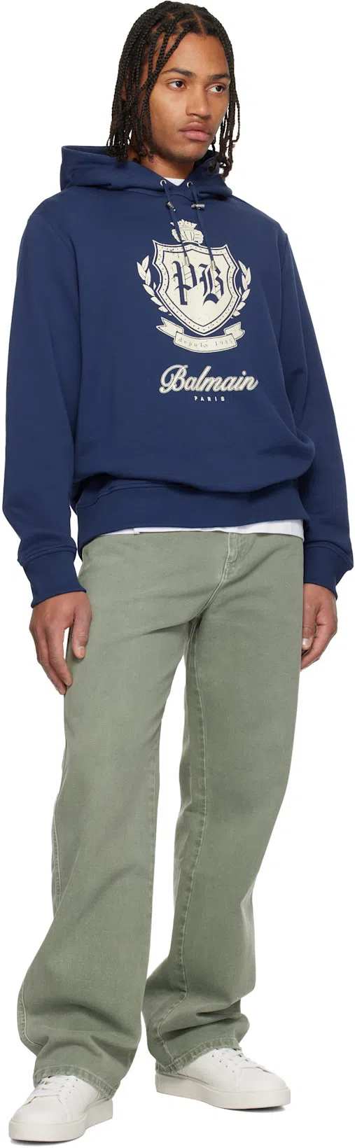 BALMAIN Short-sleeved T-shirt With College Emblem Print In White