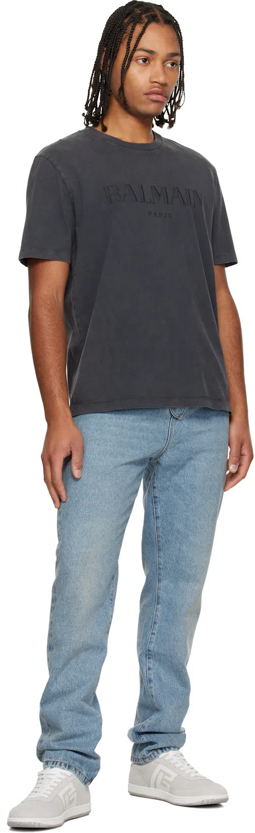 BALMAIN Black Cotton T-shirt In Gray
