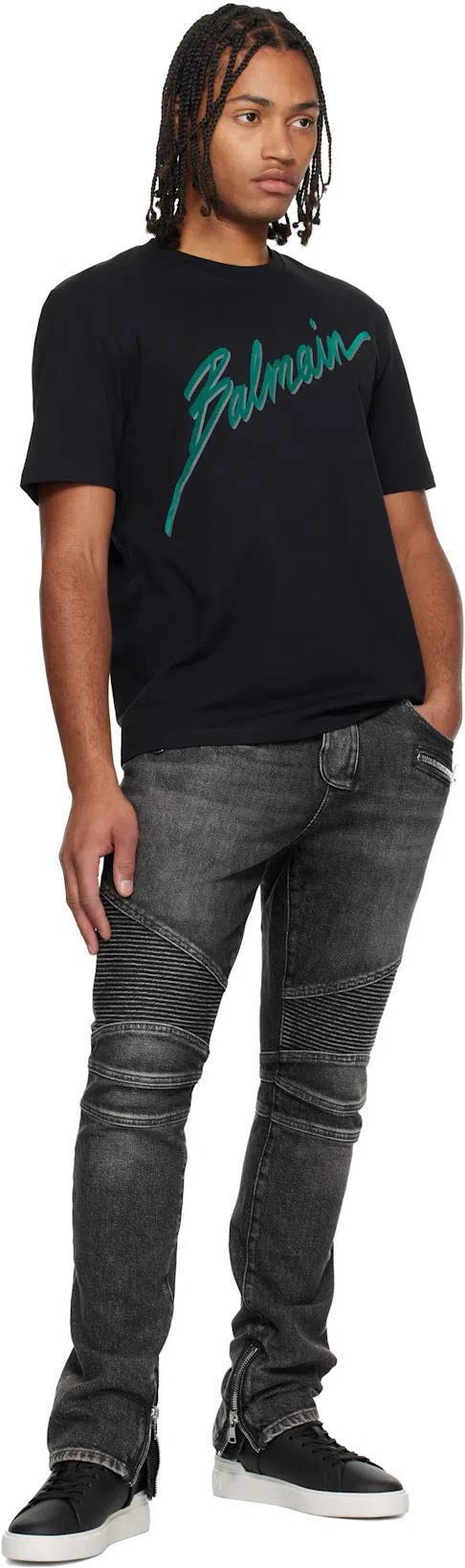 BALMAIN Straight Trousers Nylon Silk Belt Loops In Black