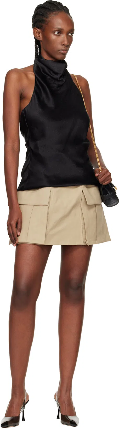 BALMAIN Gabardine Mini Skirt With Gold-tone Hardware In Neutral